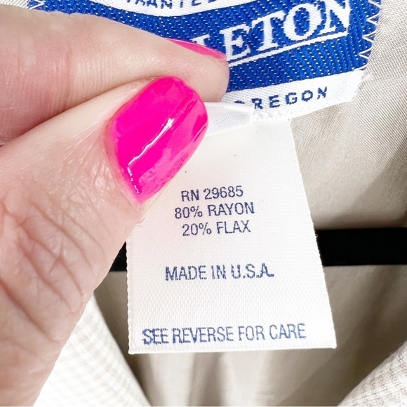 ✅ Pendleton VINTAGE FLAX Blazer Suit Jacket GINGHAM Tan White Striped SIZE 10 - Picture 3 of 6